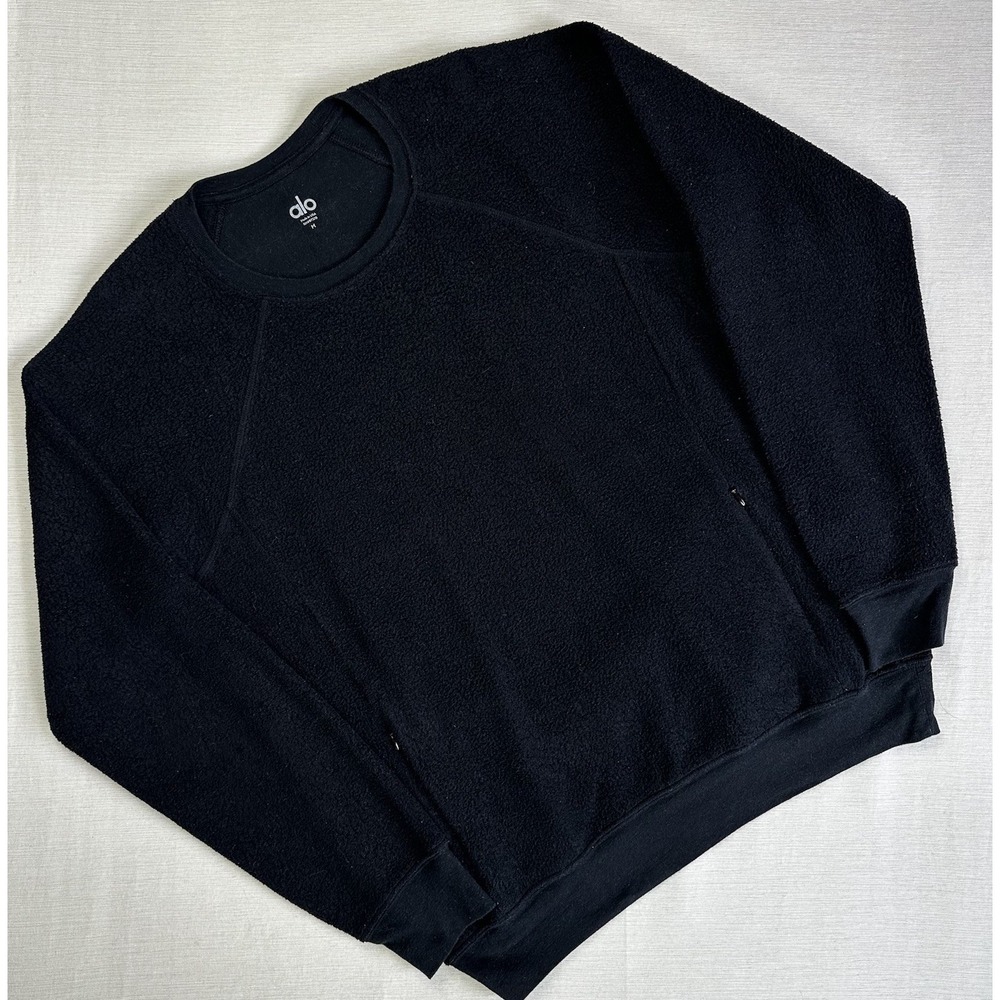 ALO Crewneck Fleece Yoga Athleisure Casual Gym Sweatshirt Black Cozy Mens Medium